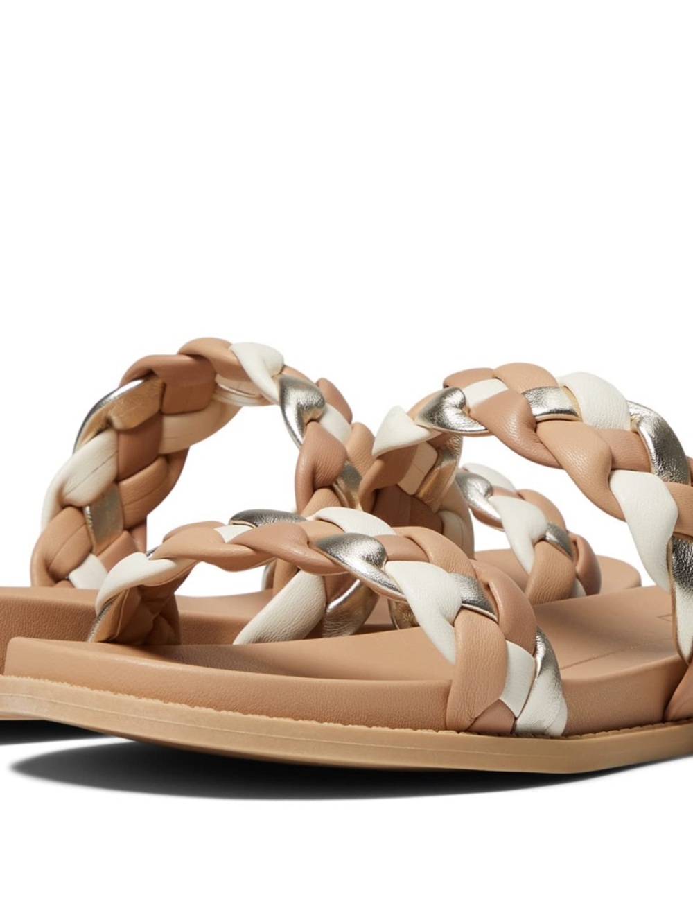 Braided Slide Sandals - Nude, White & Metallic Silver